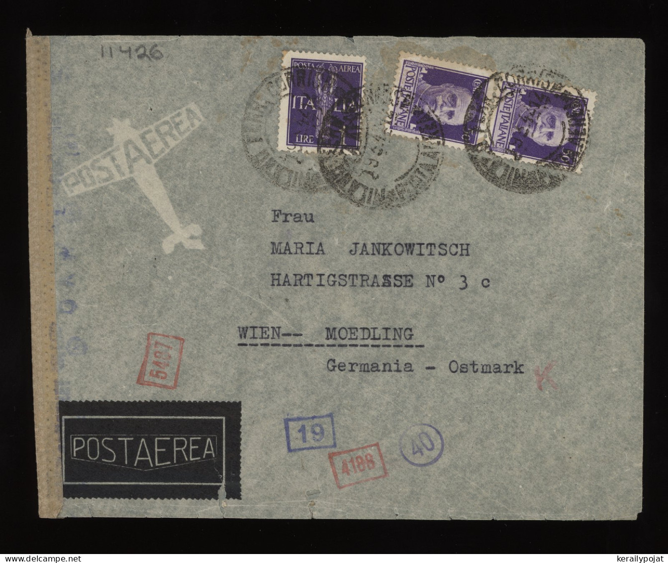 Italy 1940's Censored Air Mail Cover To Austria__(11426) - Poste Aérienne