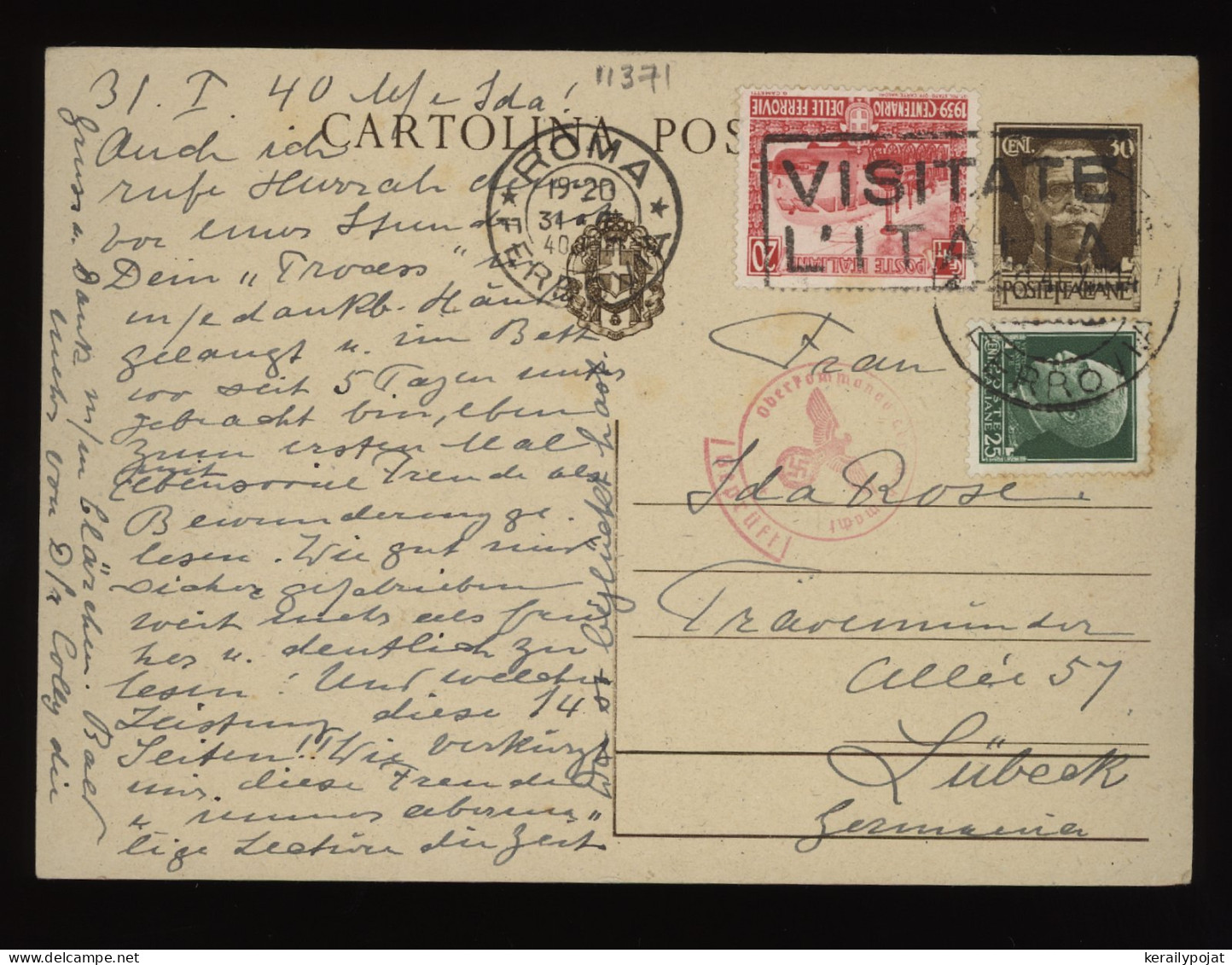 Italy 1940 Roma Censored Stationery Card To Lubeck__(11371) - Ganzsachen