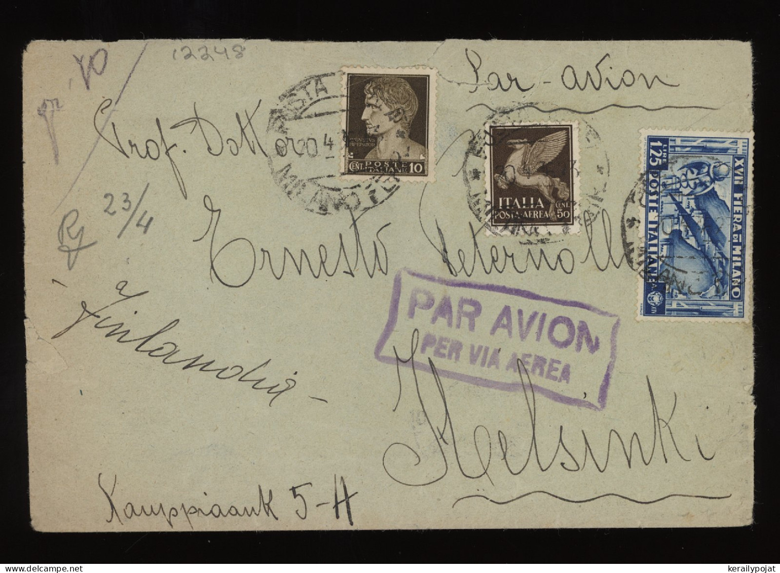 Italy 1936 Milano Air Mail Cover To Finland__(12248) - Poste Aérienne