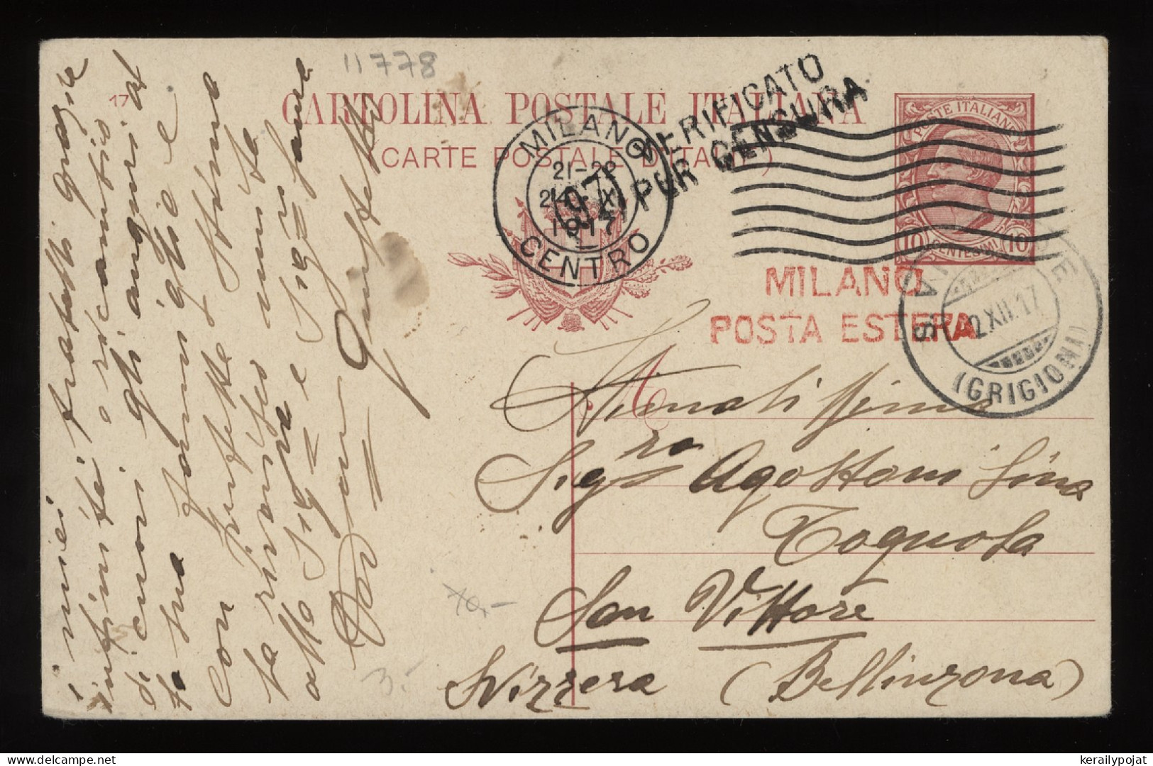 Italy 1917 Milano Censored Stationery Card__(11778) - Entiers Postaux