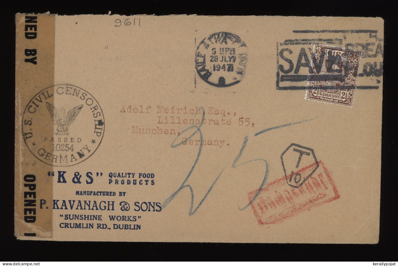 Ireland 1947 Censored Cover To Germany__(9611) - Lettres & Documents