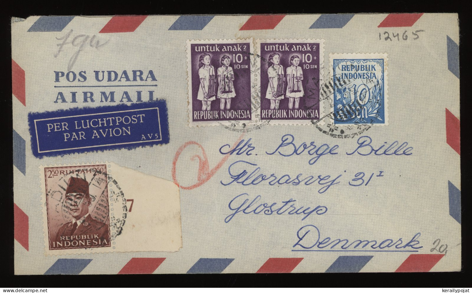 Indonesia 1955 Madiun Air Mail Cover To Denmark__(12465) - Indonésie
