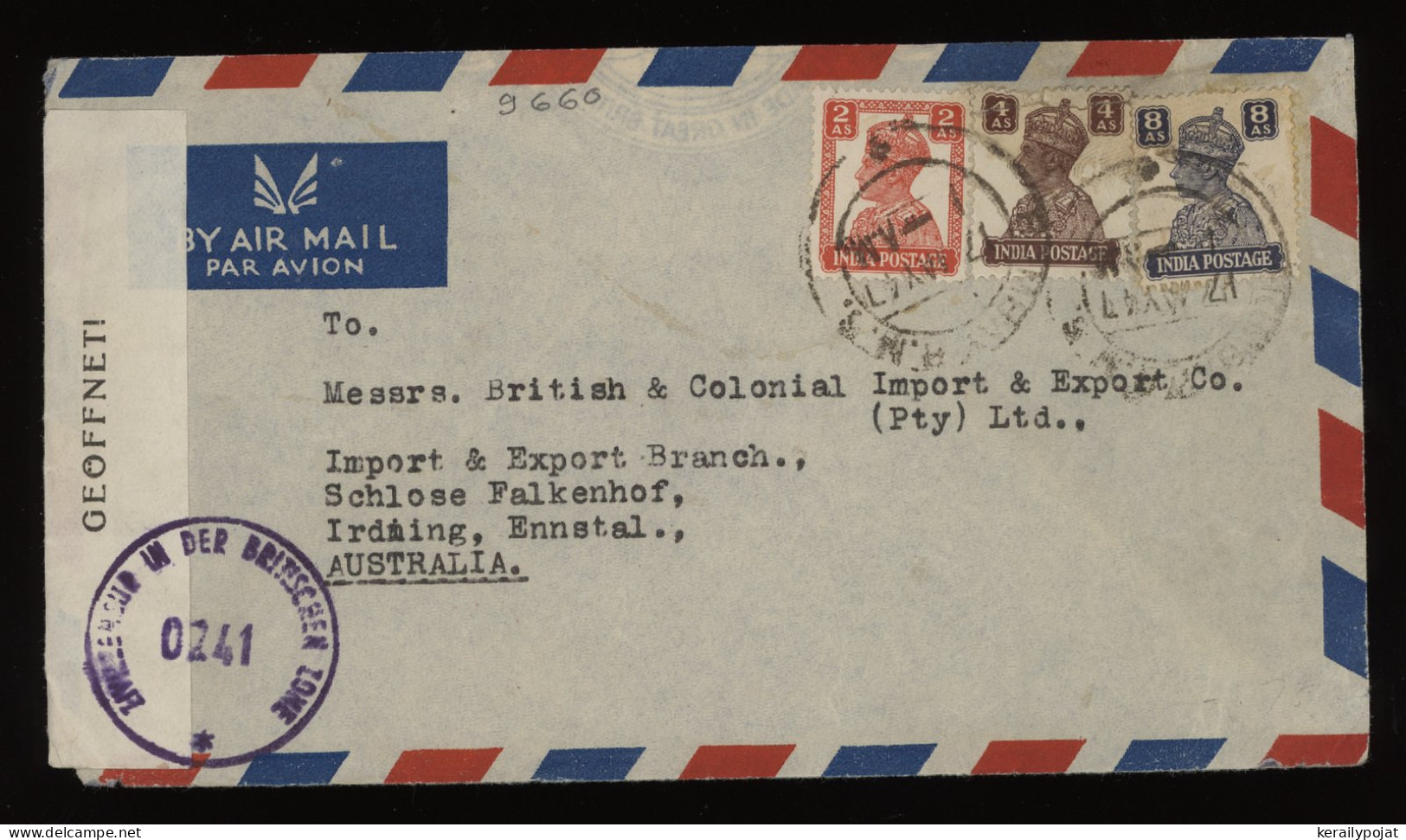 India 1947 Censored Air Mail Cover To Australia__(9660) - Airmail