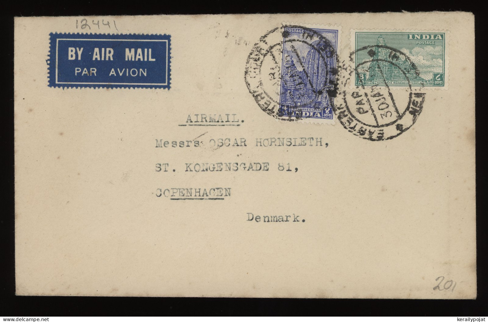 India 1950's Air Mail Cover To Denmark__(12441) - Poste Aérienne