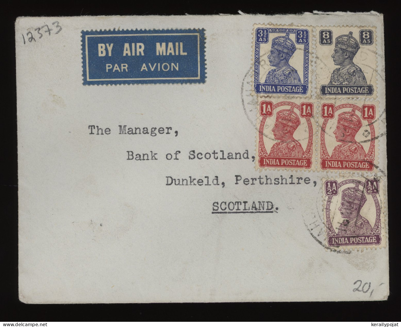 India 1940's Air Mail Cover To Scotland__(12373) - Corréo Aéreo