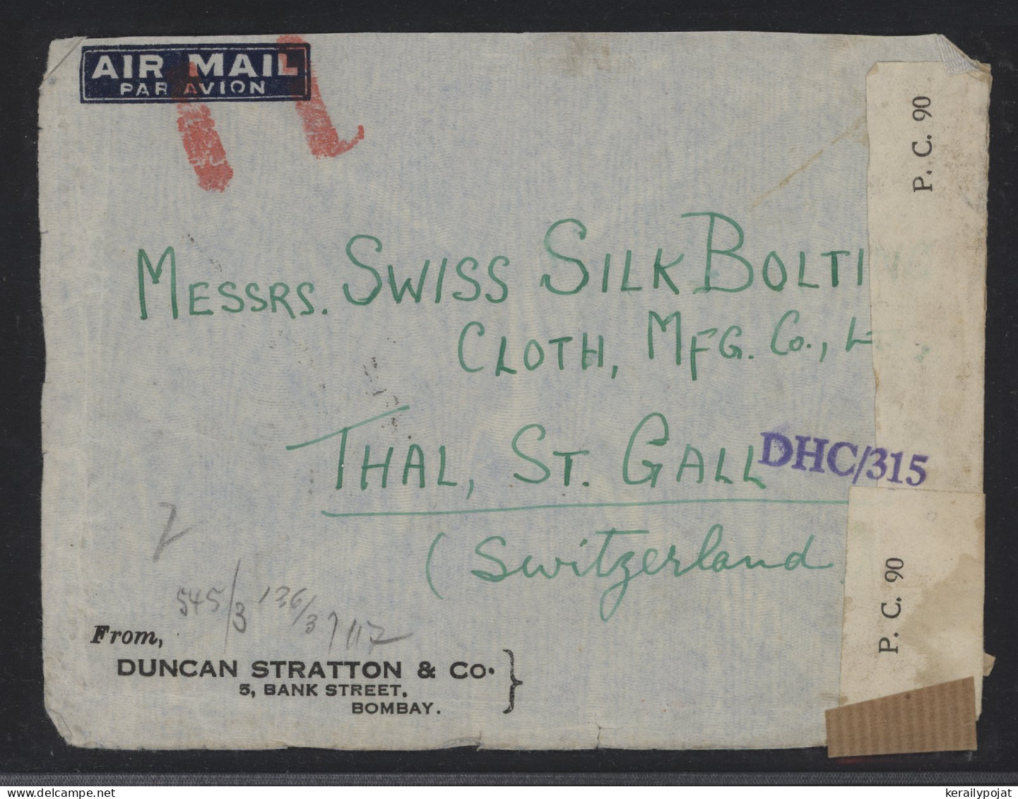 India 1943 Bombay Censored Cover To Switzerland__(10183) - Altri & Non Classificati