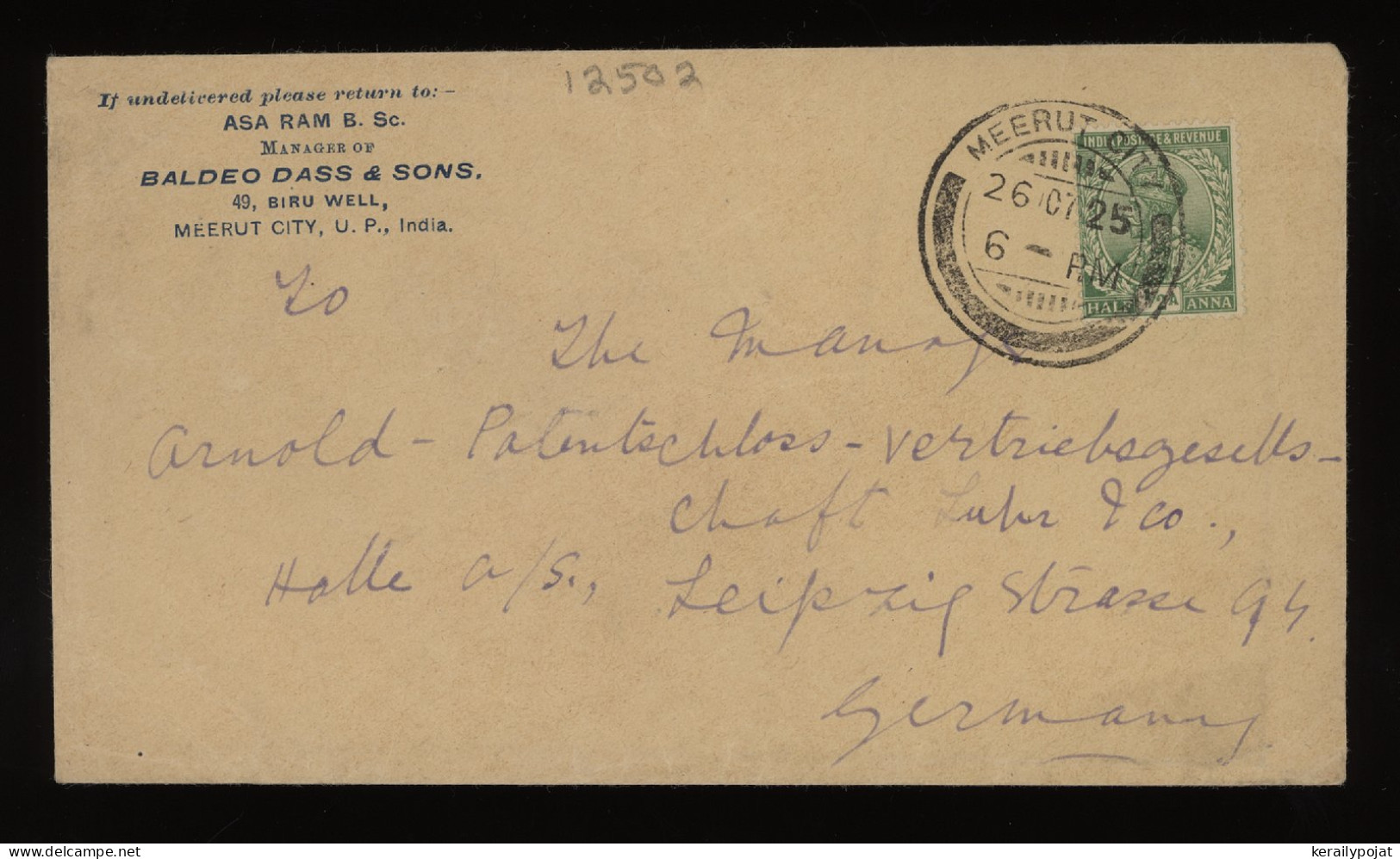 India 1925 Meerut City Cover To Germany__(12502) - Sonstige & Ohne Zuordnung