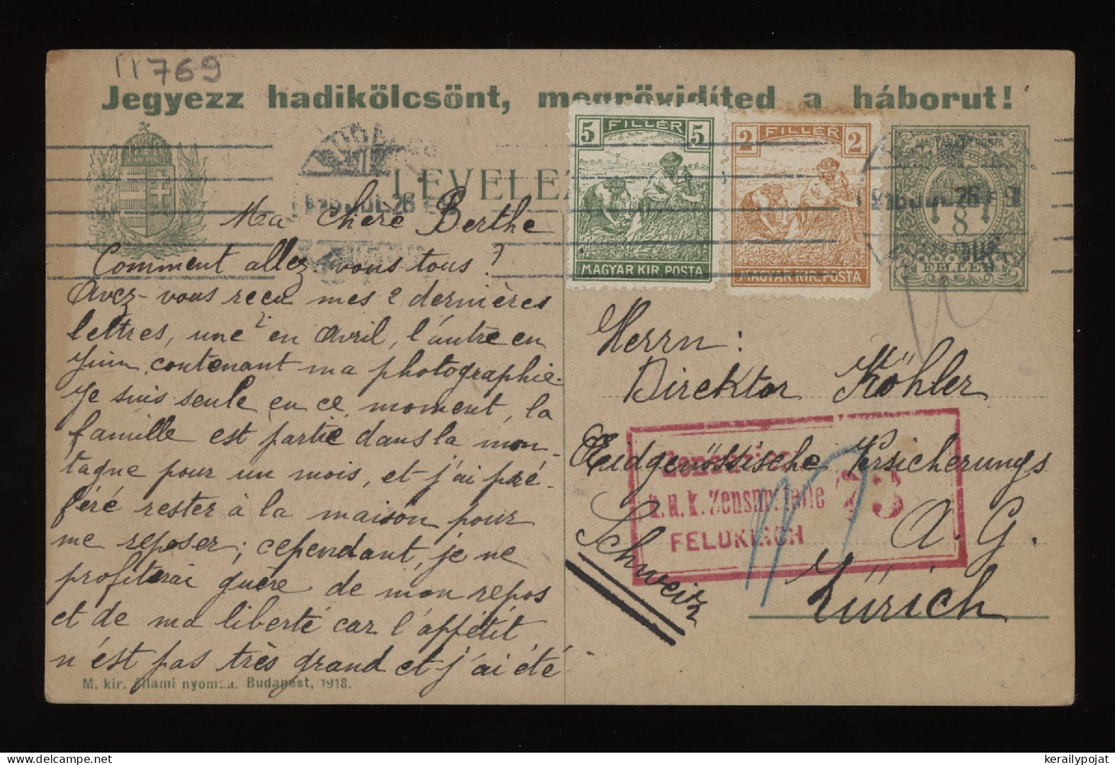 Hungary 1926 Budapest Censored Stationery Card To Switzerland__(11769) - Ganzsachen