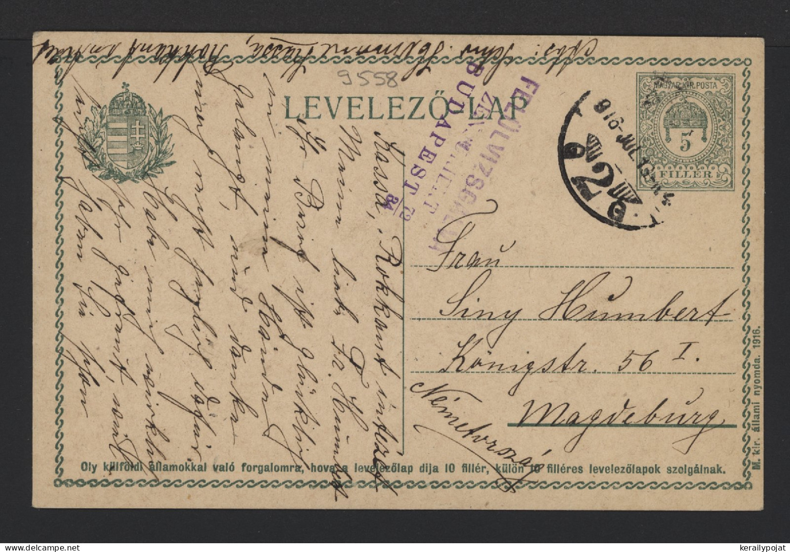 Hungary 1916 Censored Stationery Card To Magdeburg__(9558) - Postwaardestukken