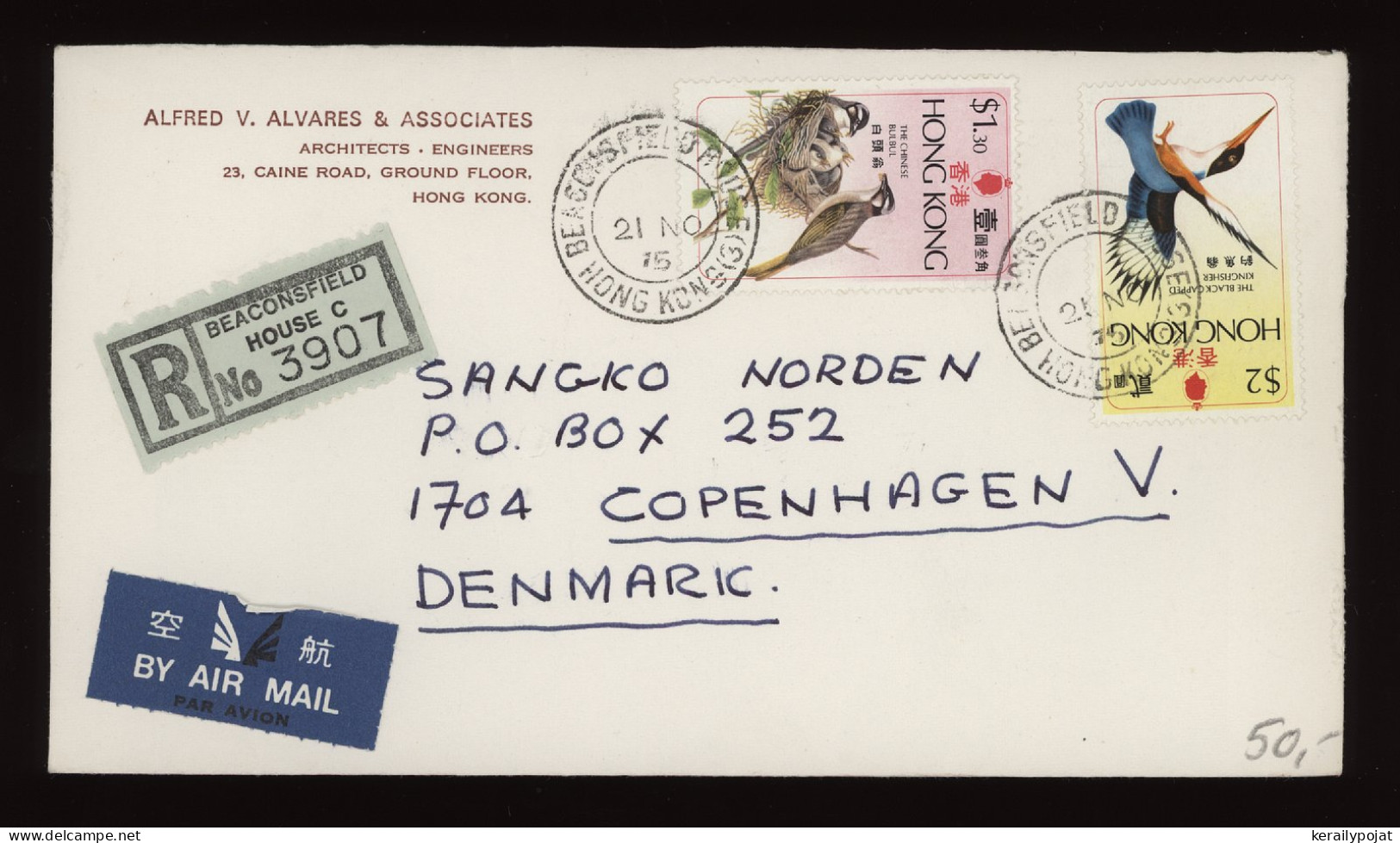 Hong Kong 1975 Beaconsfield Registered Cover To Denmark__(12371) - Cartas & Documentos