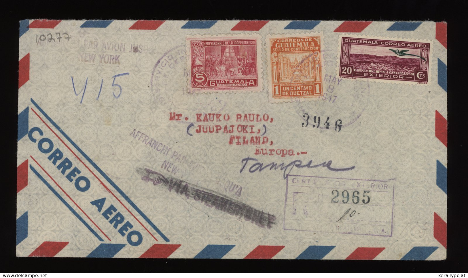 Guatemala 1947 Air Mail Cover To Finland__(10277) - Guatemala