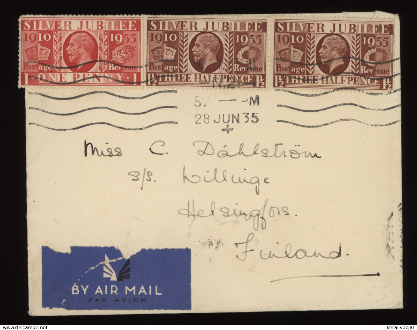 Great Britain 1935 Air Mail Cover To Finland__(12257) - Lettres & Documents