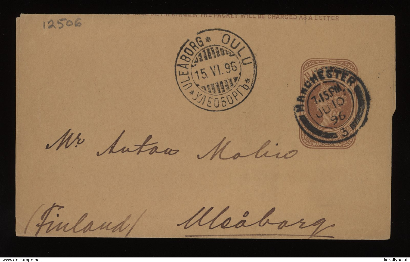 Great Britain 1896 Manchester Wrapper To Finland__(12506) - Entiers Postaux