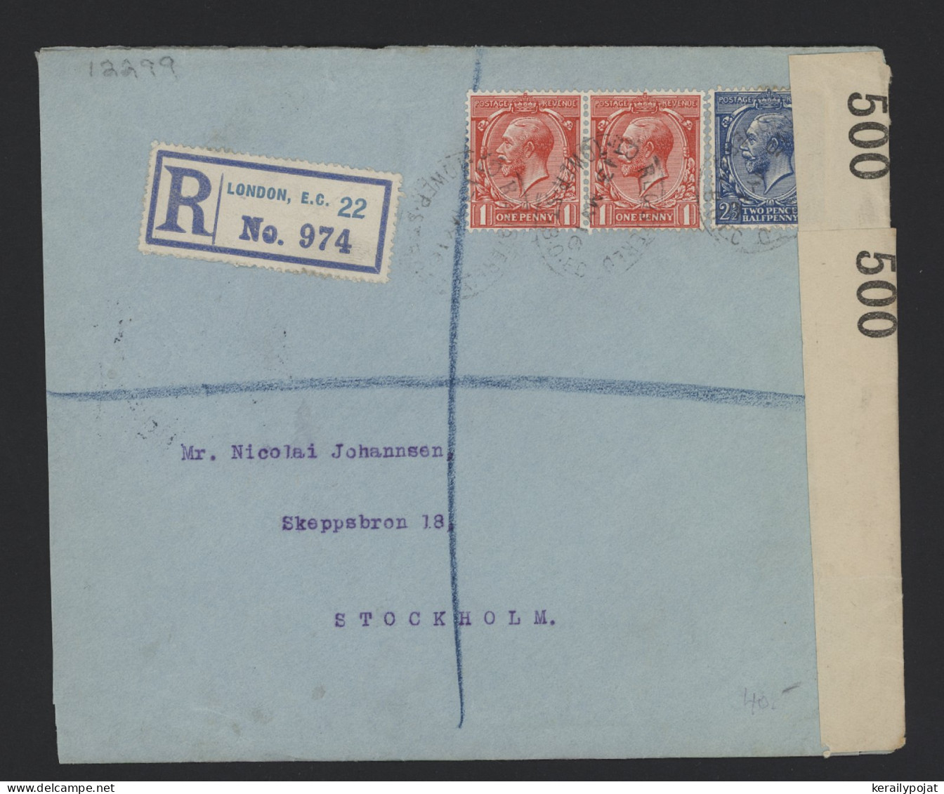 Great Britain 1916 London Registered Cover To Sweden__(12299) - Brieven En Documenten