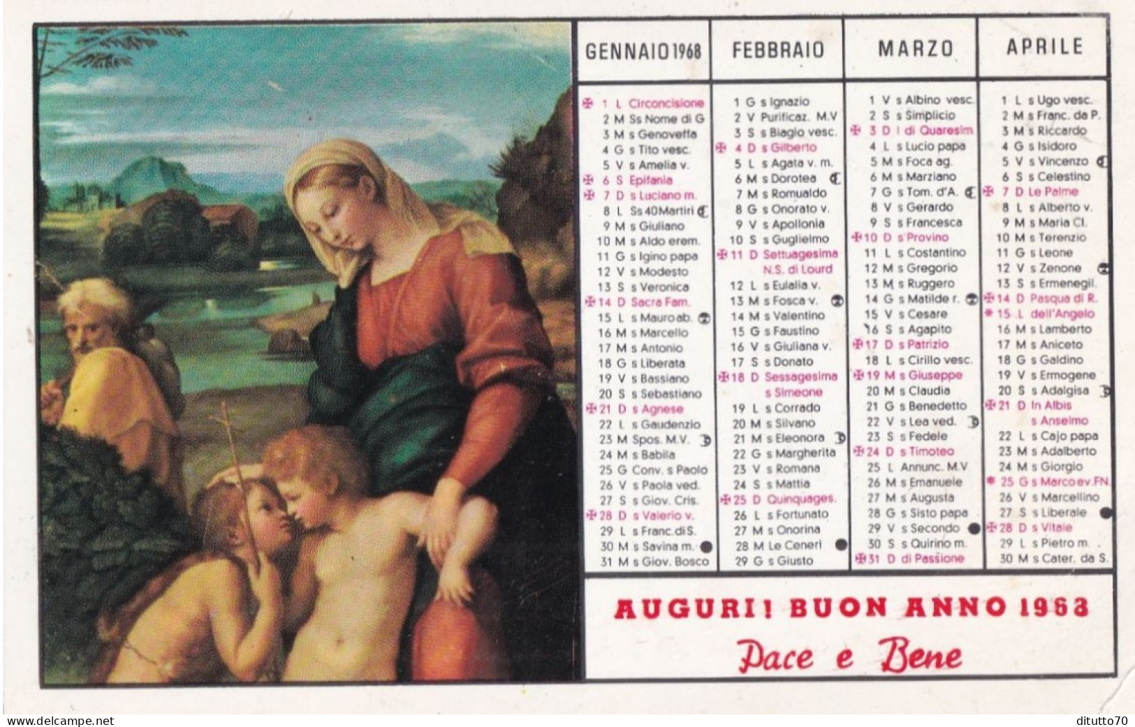 Calendarietto - Orfanotrofio Antoniano Maschile - Matteo Agosta - Vizzini - Catania - Anno  1968 - Formato Piccolo : 1961-70