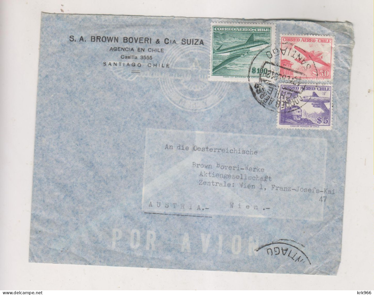 CHILE  1958 SANTIAGO  Airmail Cover To Austria - Chili