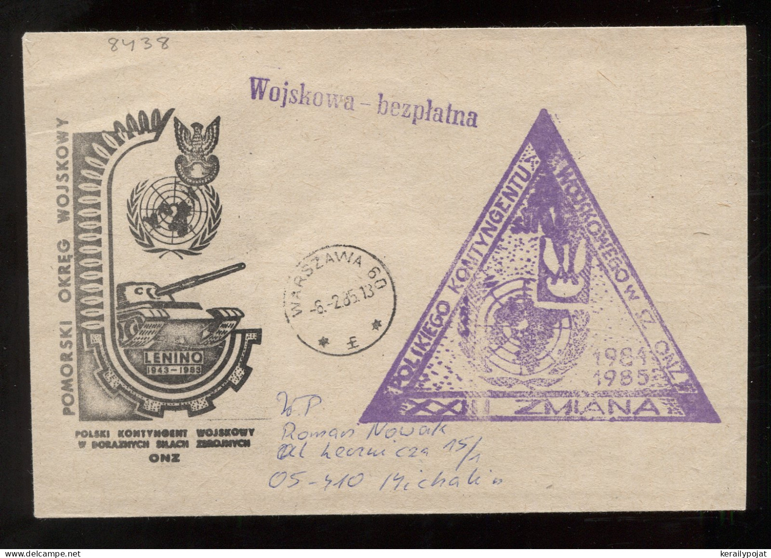 Poland 1985 UN Kontyngent Cover__(8438) - Covers & Documents