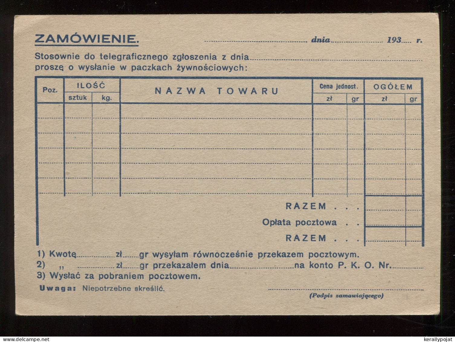 Poland 5Gr. Blue Unused Stationery Card__(8498) - Stamped Stationery