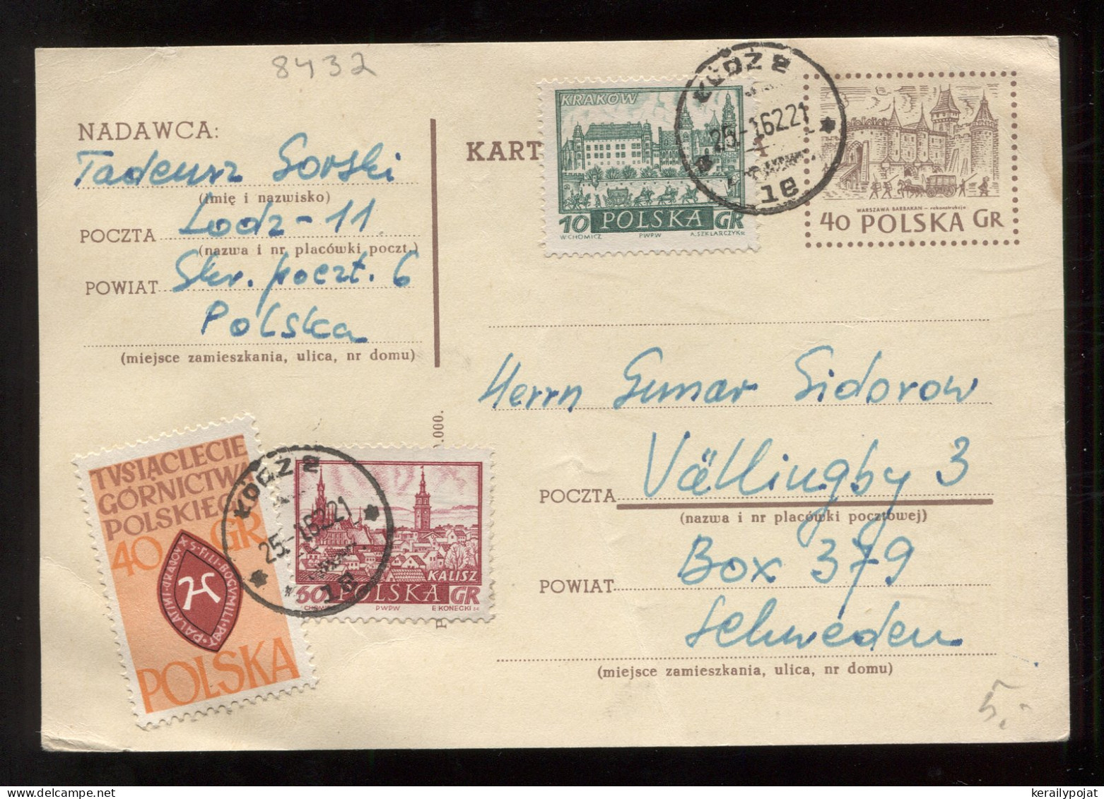 Poland 1962 Lodz Stationery Card To Sweden__(8432) - Stamped Stationery