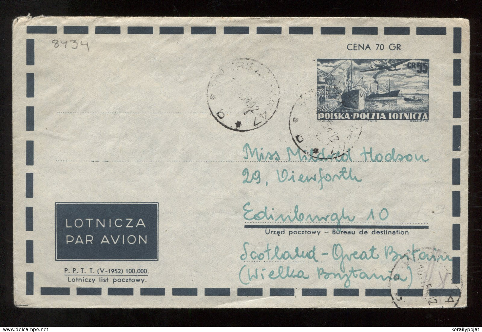 Poland 1954 Air Mail Cover To UK__(8434) - Avions