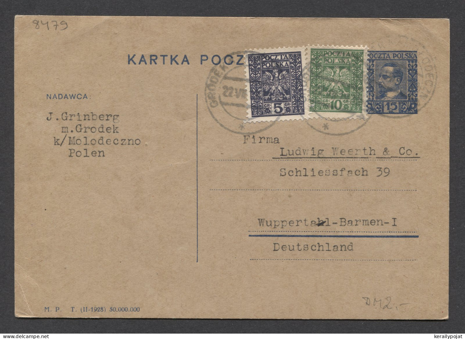 Poland 1930 Grodek Stationery Card To Germany__(8479) - Entiers Postaux