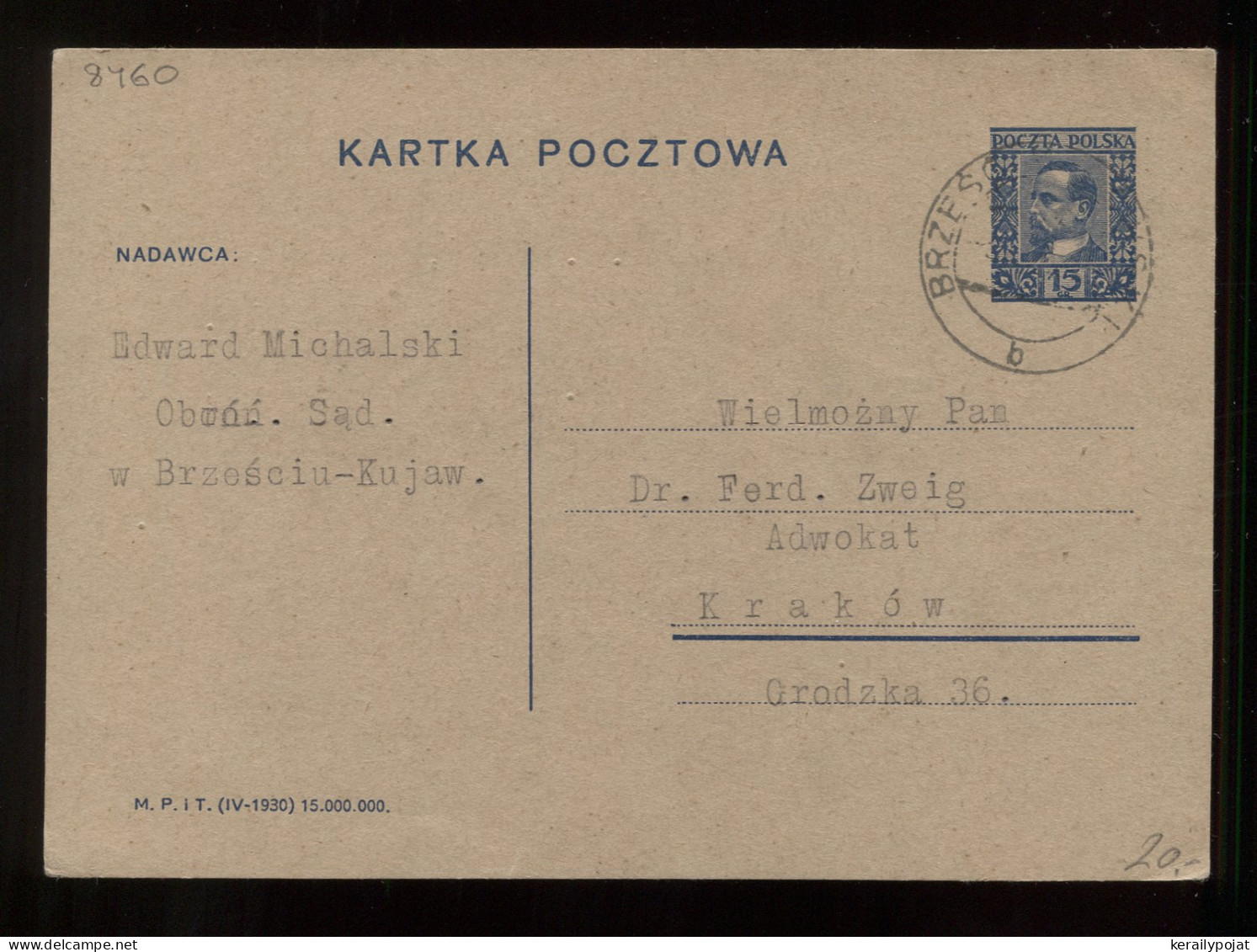Poland 1930 Brzesciu Stationery Card To Krakow__(8460) - Entiers Postaux