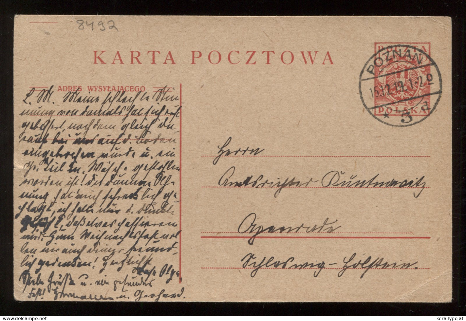 Poland 1919 Poznan Stationery Card __(8492) - Entiers Postaux