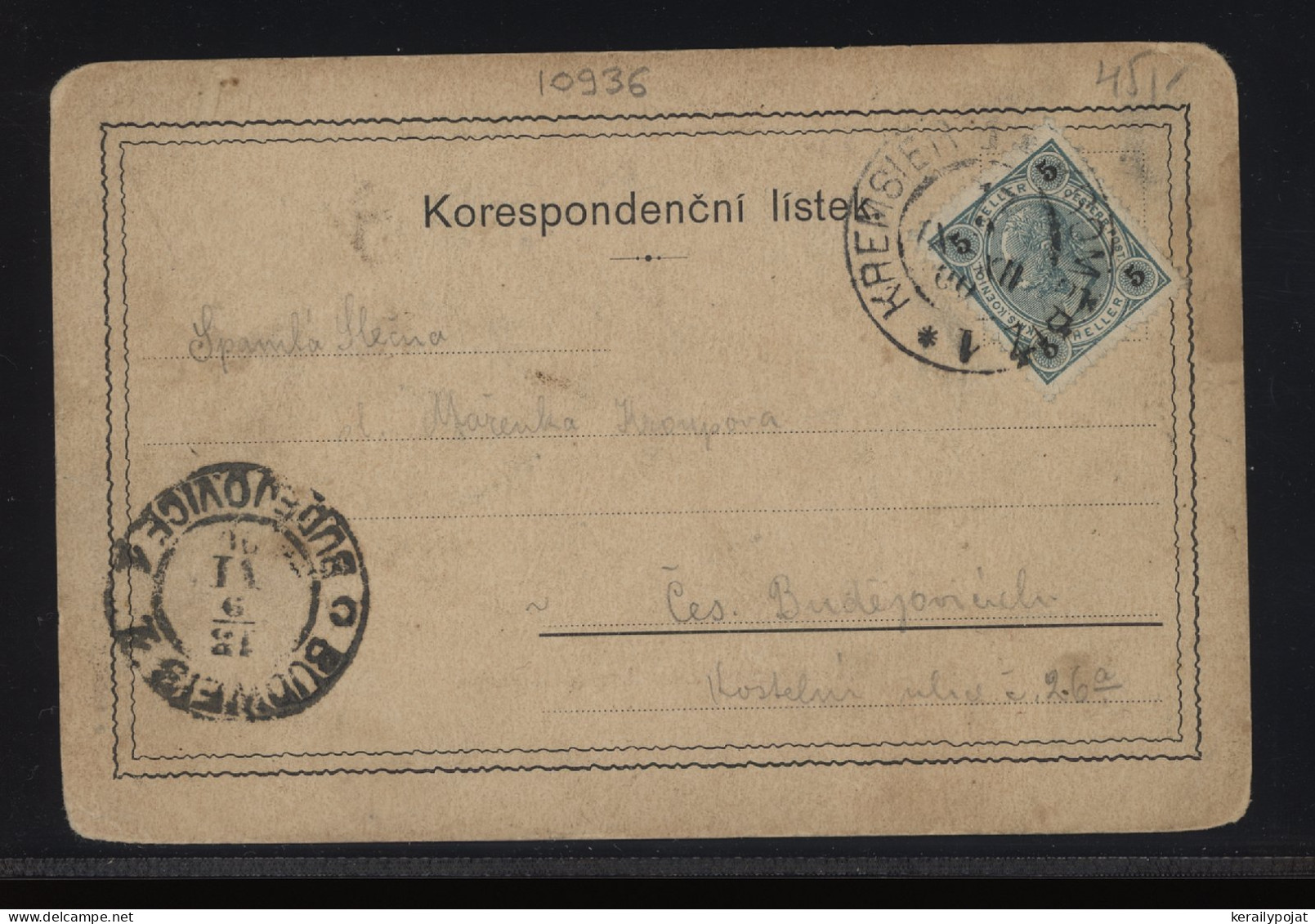 Poland 1900 Kremsier Postcard To Budweis__(10936) - Brieven En Documenten