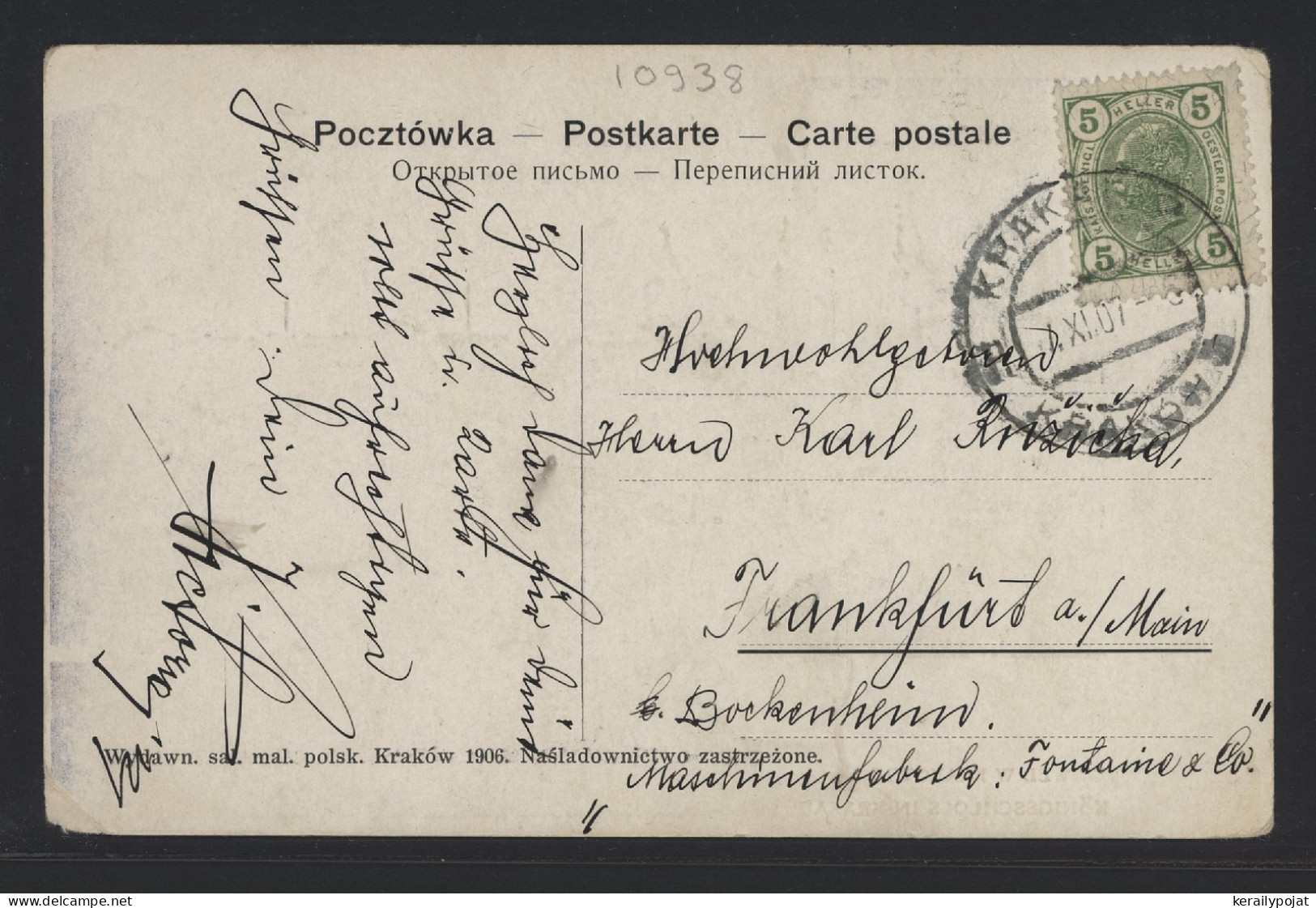 Poland 1907 Krakau Postcard To Frankfurt__(10938) - Lettres & Documents