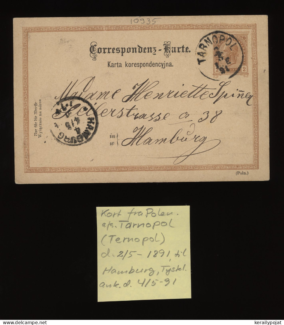 Poland 1891 Tarnopol Stationery Card To Hamburg__(10935) - Postwaardestukken