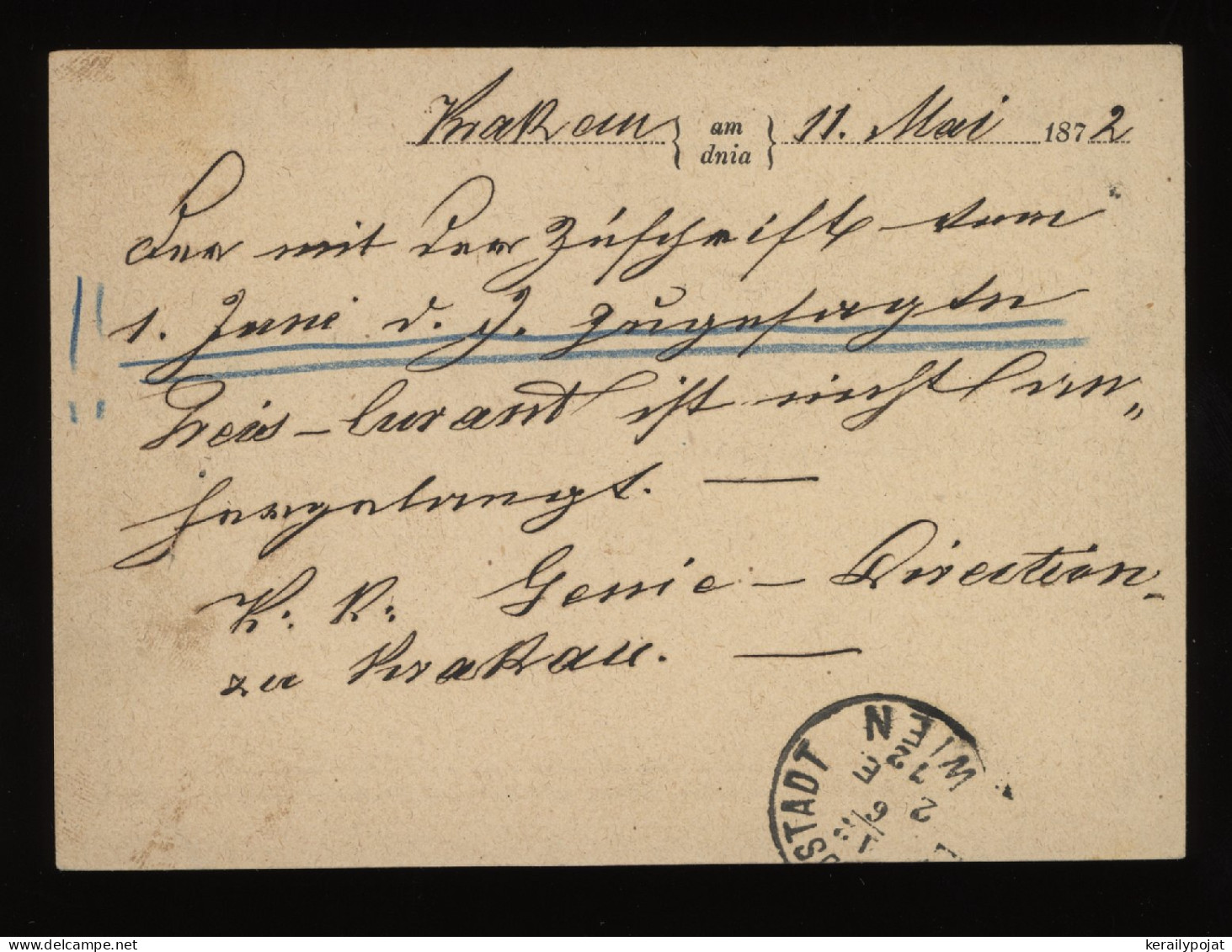 Poland 1872 Krakau Bahnhof Stationery Card To Wien__(12072) - Ganzsachen