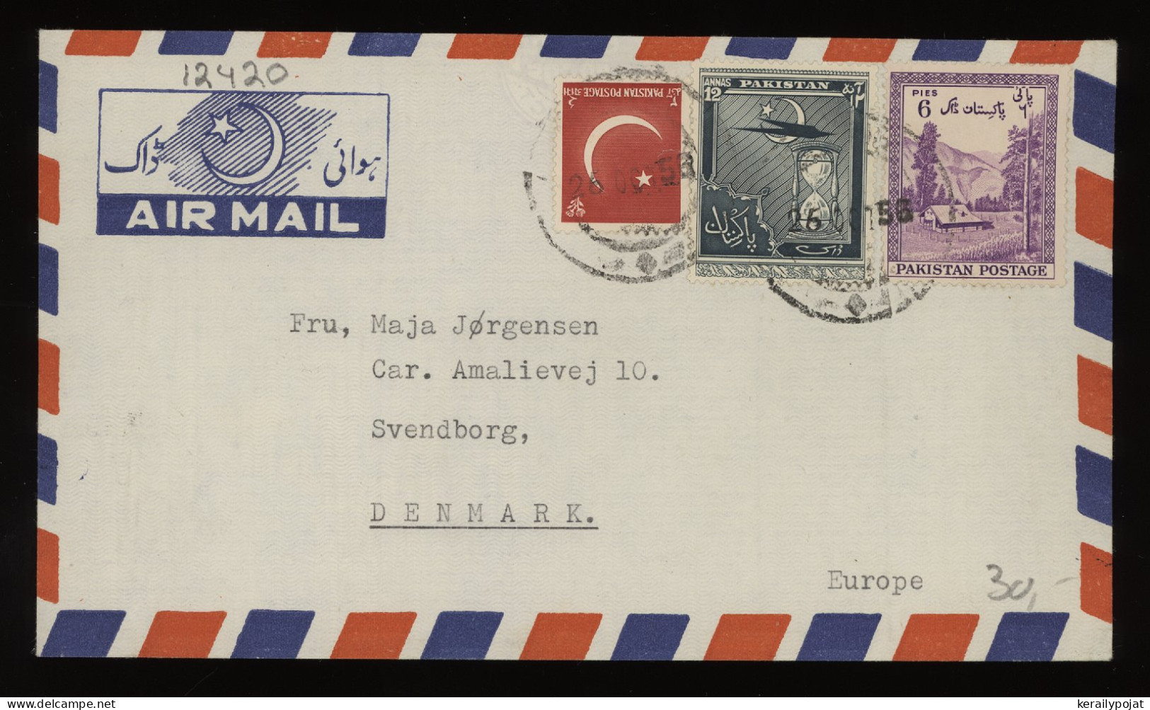 Pakistan 1950's Air Mail Cover To Denmark__(12420) - Pakistan