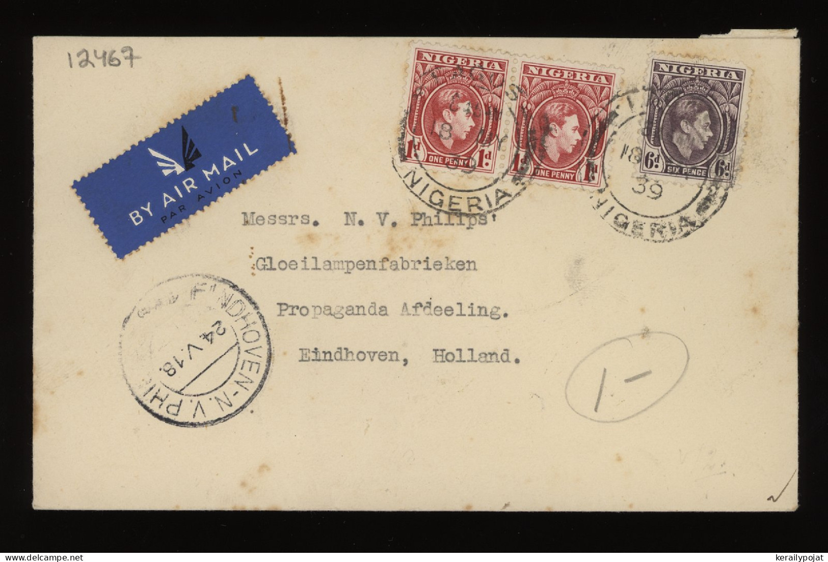 Nigeria 1939 Air Mail Cover To Netherlands__(12467) - Nigeria (...-1960)