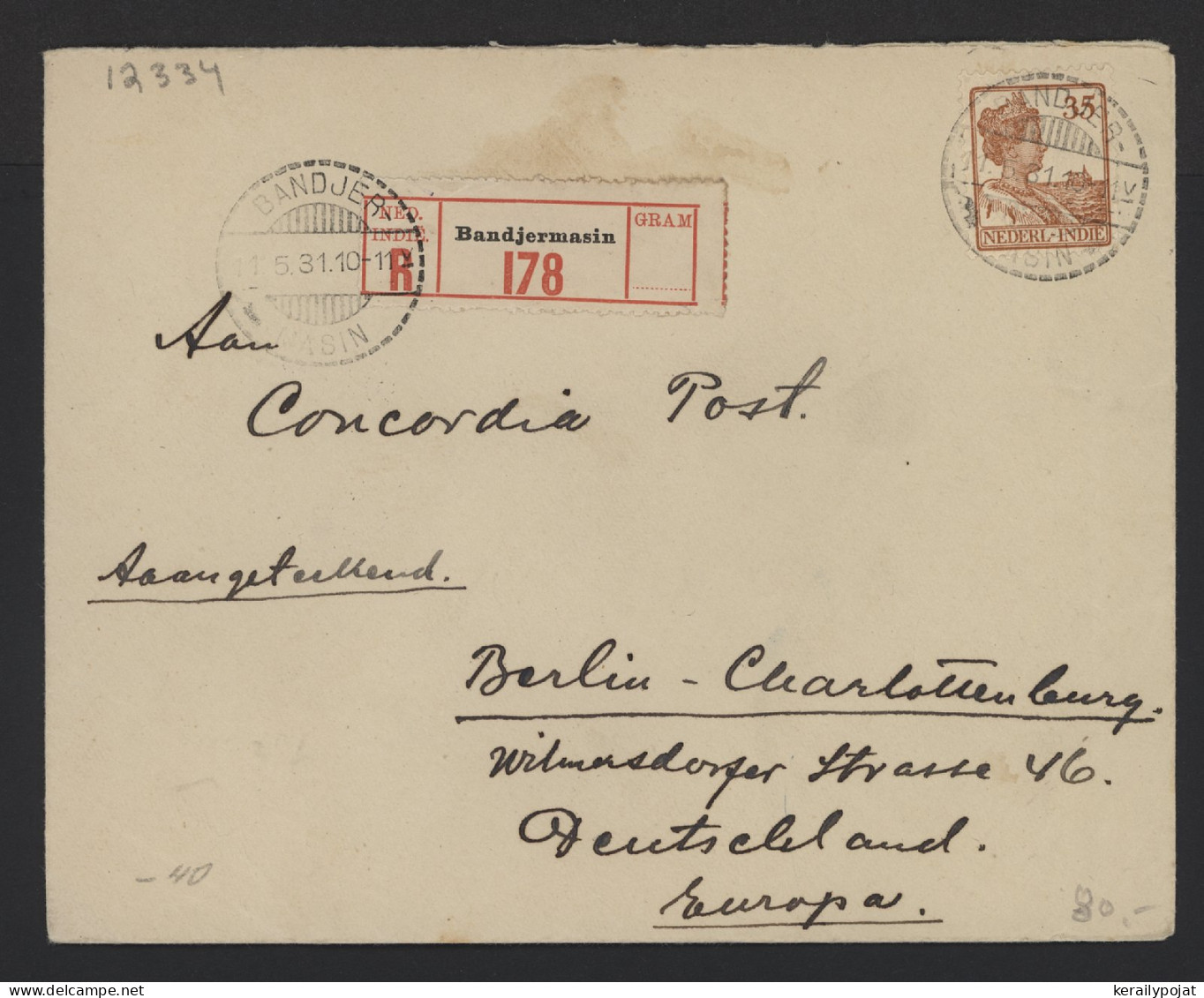 Netherlands Indies 1931 Bandjermasin Registered Cover To Germany__(12334) - Nederlands-Indië