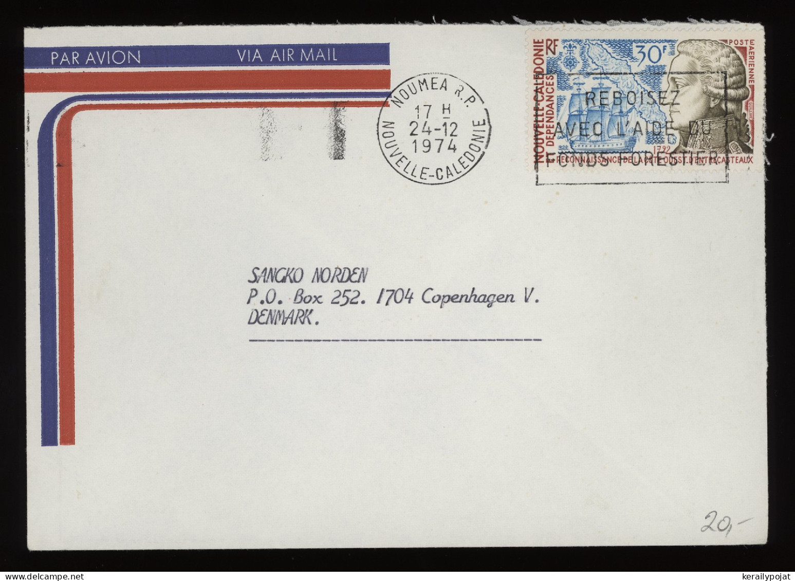 New Caledonia 1974 Noumea Air Mail Cover To Denmark__(12436) - Storia Postale
