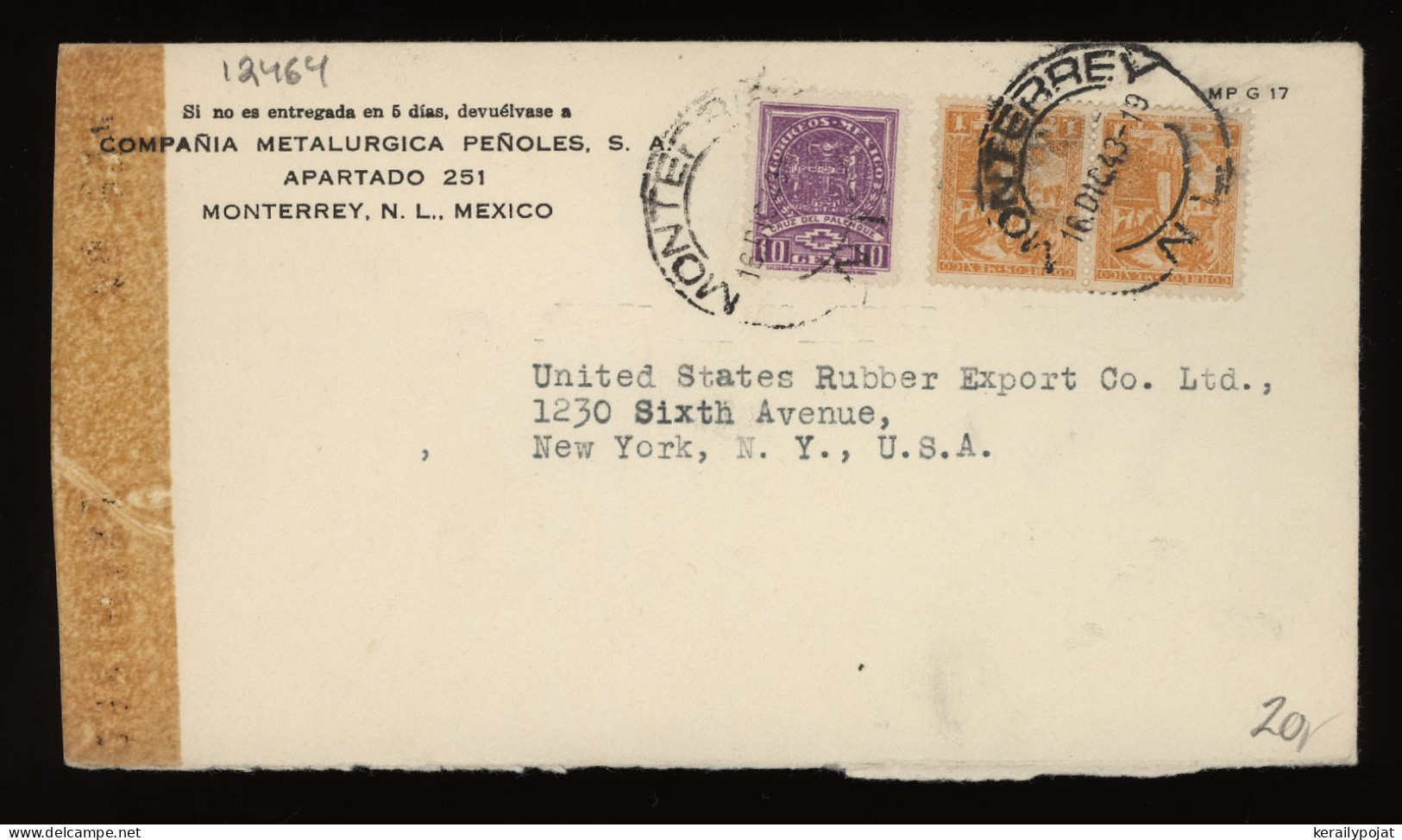 Mexico 1943 Monterrey Air Mail Cover To USA__(12464) - Messico