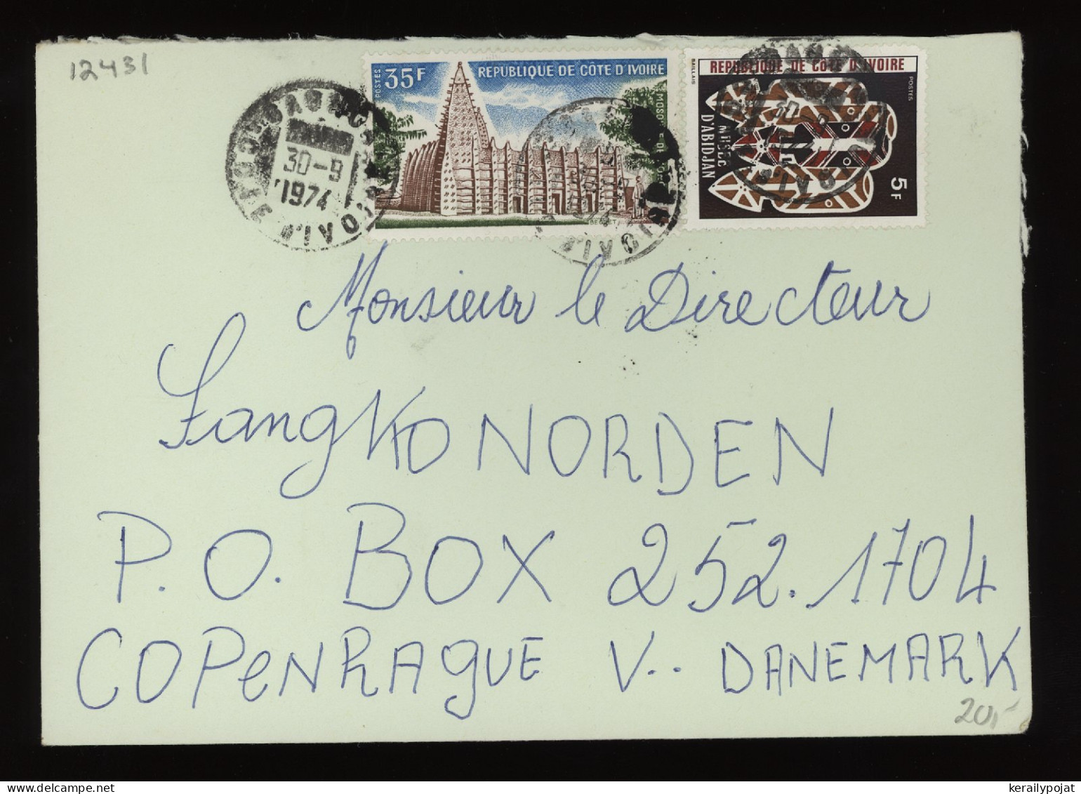 Ivory Coast 1974 Air Mail Cover To To Denmark__(12431) - Costa D'Avorio (1960-...)