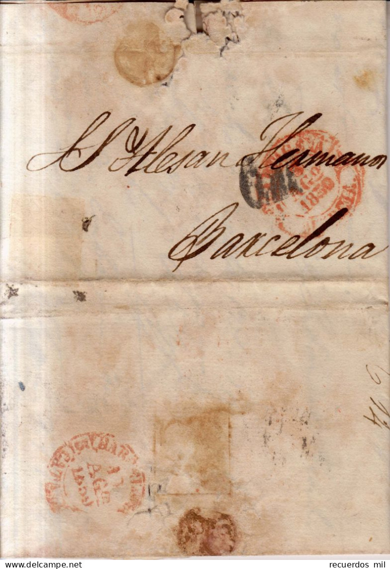 Año 1850 Prefilatelia Carta  Marca Cartagena Murcia Y Recargo 6 Ms - ...-1850 Prefilatelia