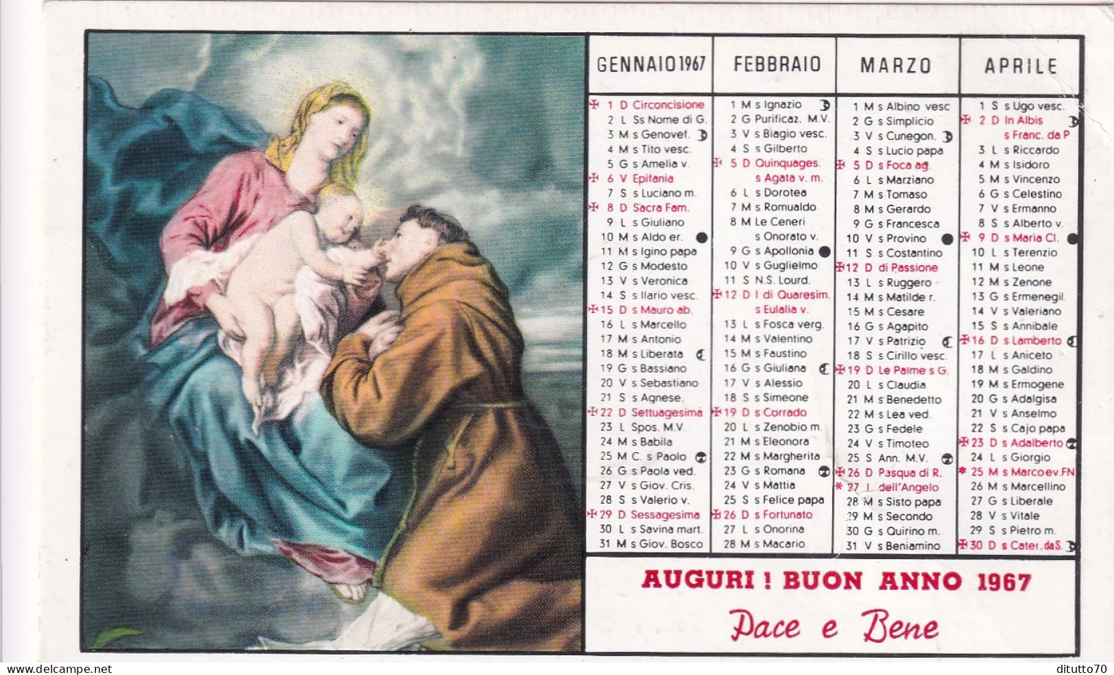 Calendarietto - Orfanotrofio Antoniano Maschile - Matteo Agosta - Vizzini - Catania - Anno 1967 - Petit Format : 1961-70