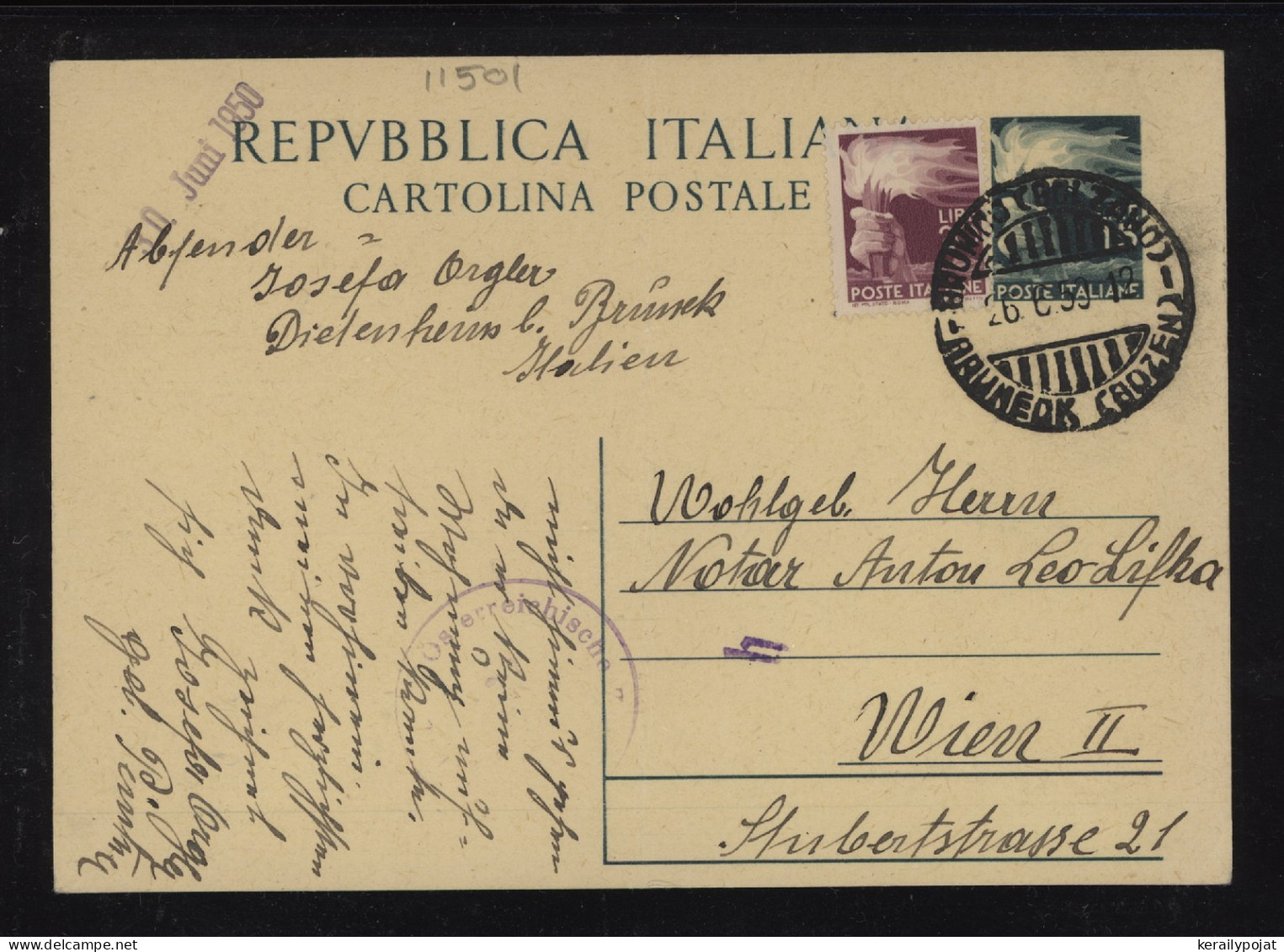 Italy 1950 Censored Stationery Card To Austria__(11501) - Postwaardestukken