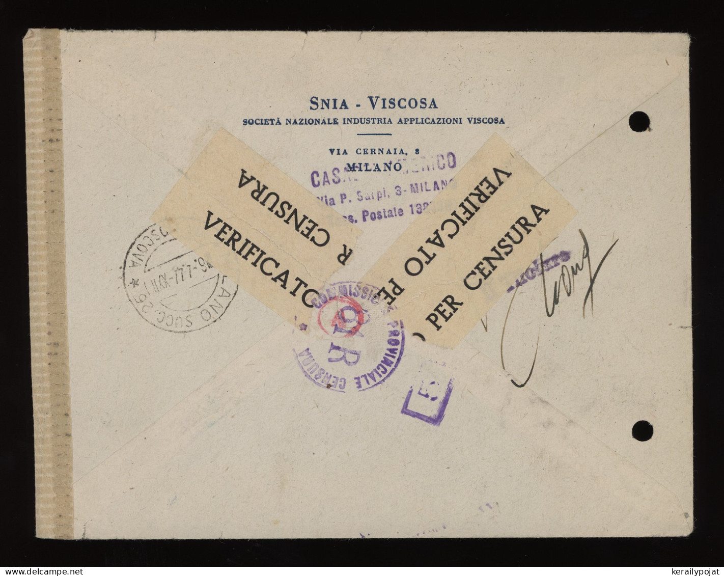 Italy 1944 Milano Censored Cover__(11211) - Marcophilia