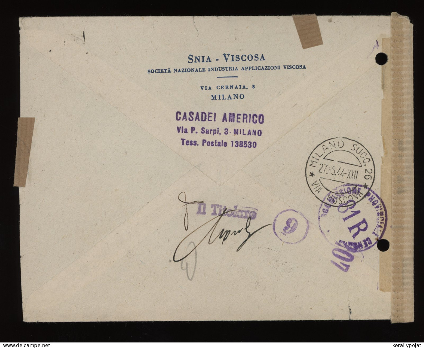 Italy 1944 Milano Censored Cover__(11209) - Marcofilie
