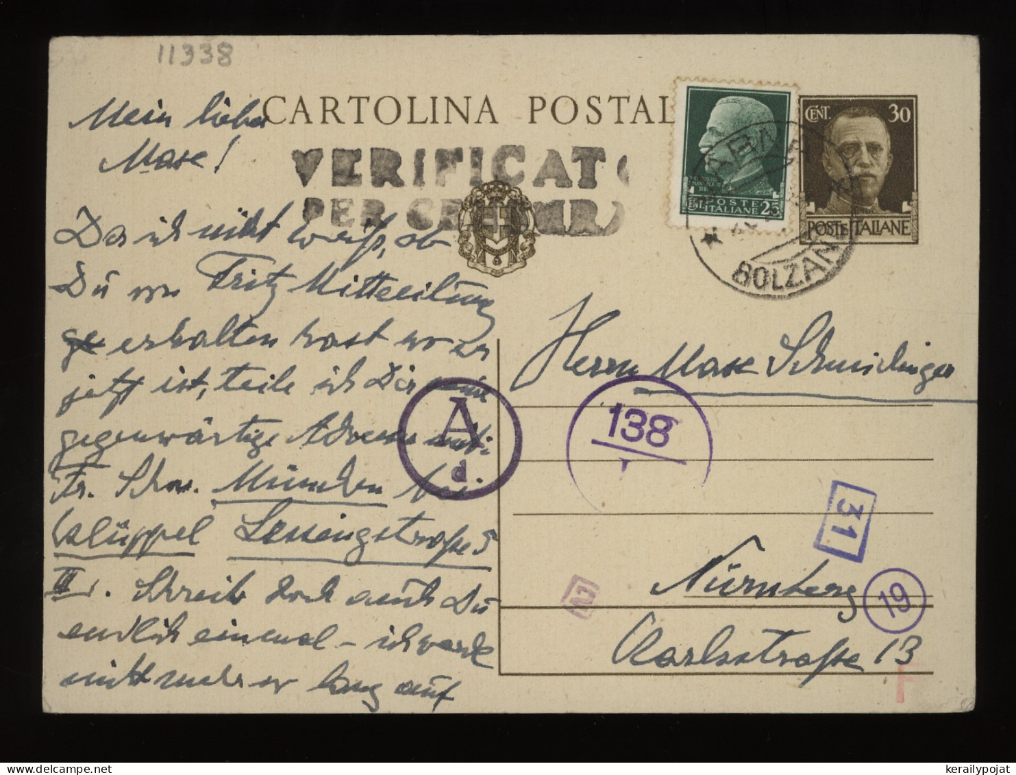 Italy 1942 Warna Censored Stationery Card To Germany__(11338) - Ganzsachen