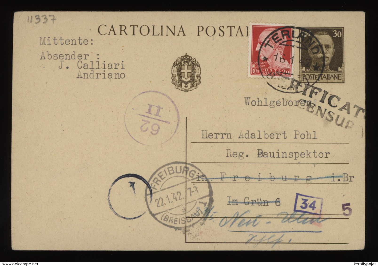 Italy 1942 Terlano Censored Stationery Card To Germany__(11337) - Entiers Postaux
