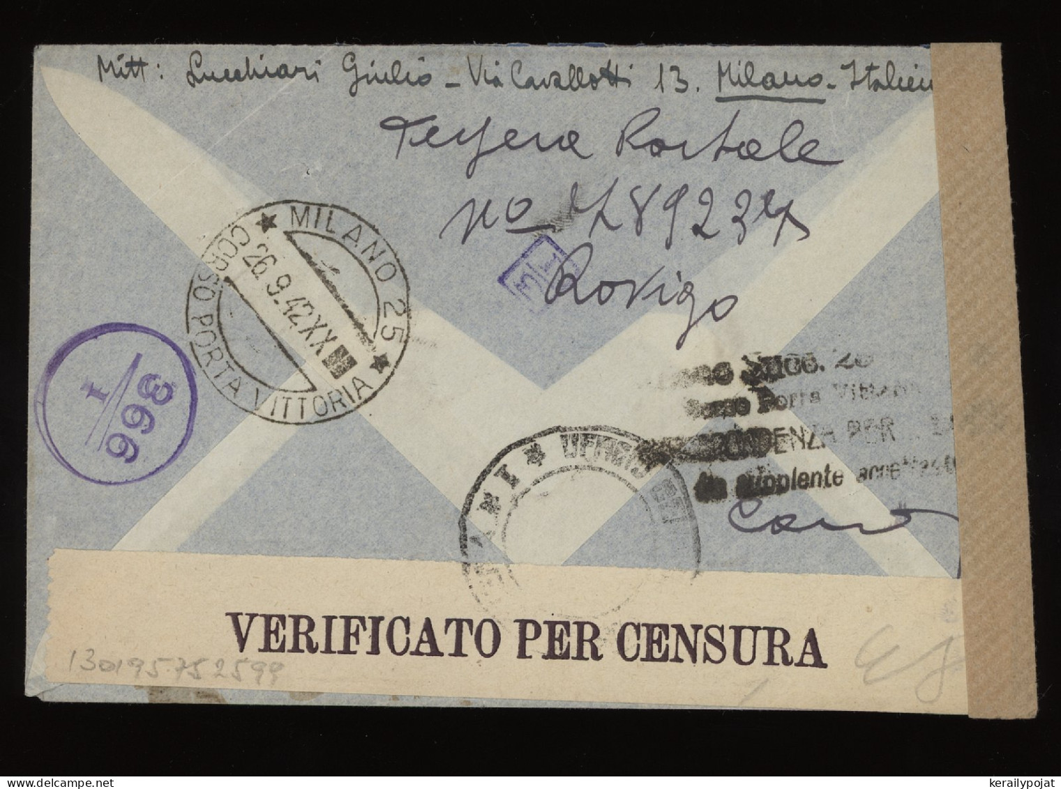 Italy 1942 Milano Censored Air Mail Cover To Berlin__(11187) - Airmail