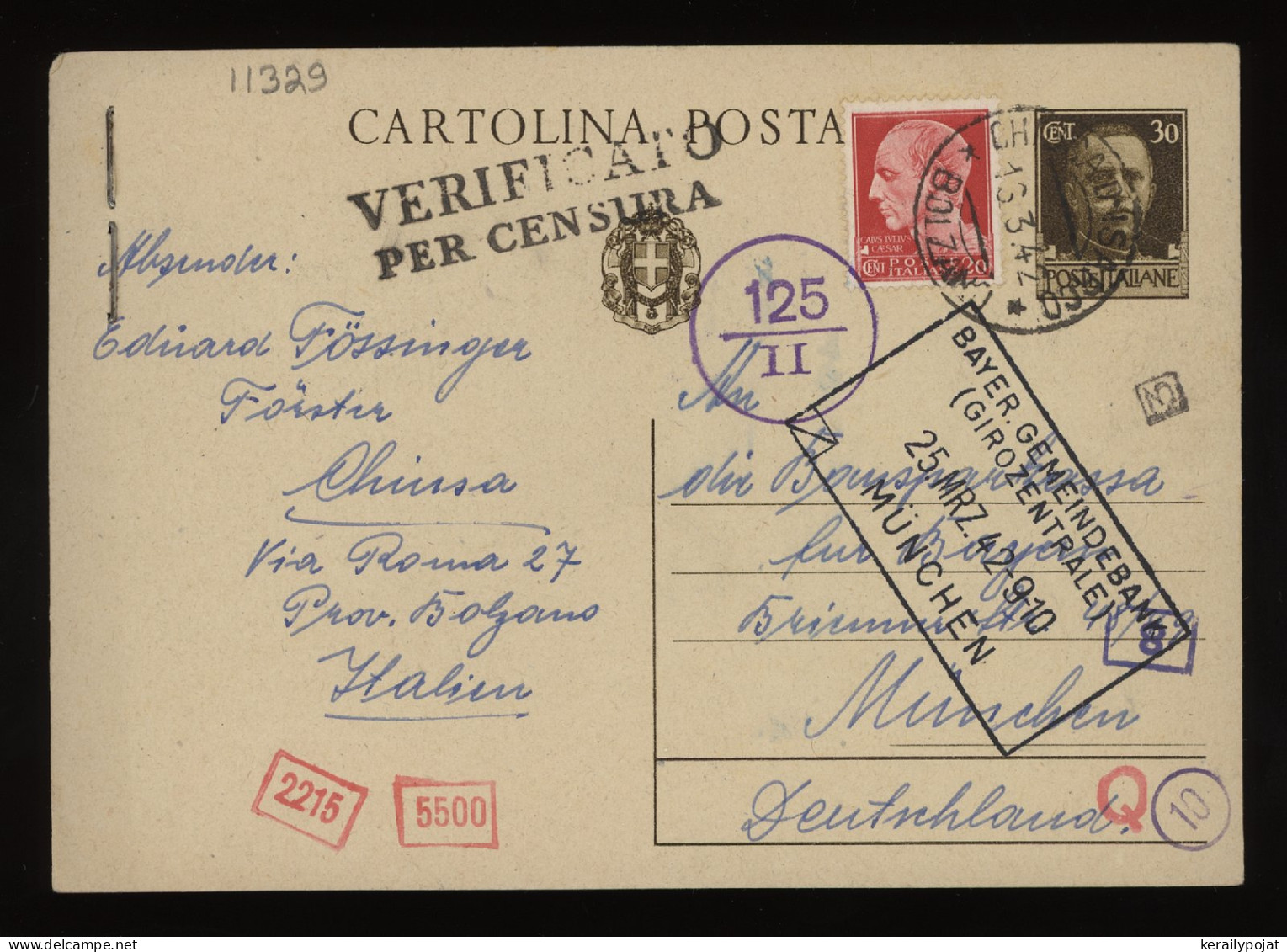 Italy 1942 Censored Stationery Card To Munchen__(11329) - Ganzsachen