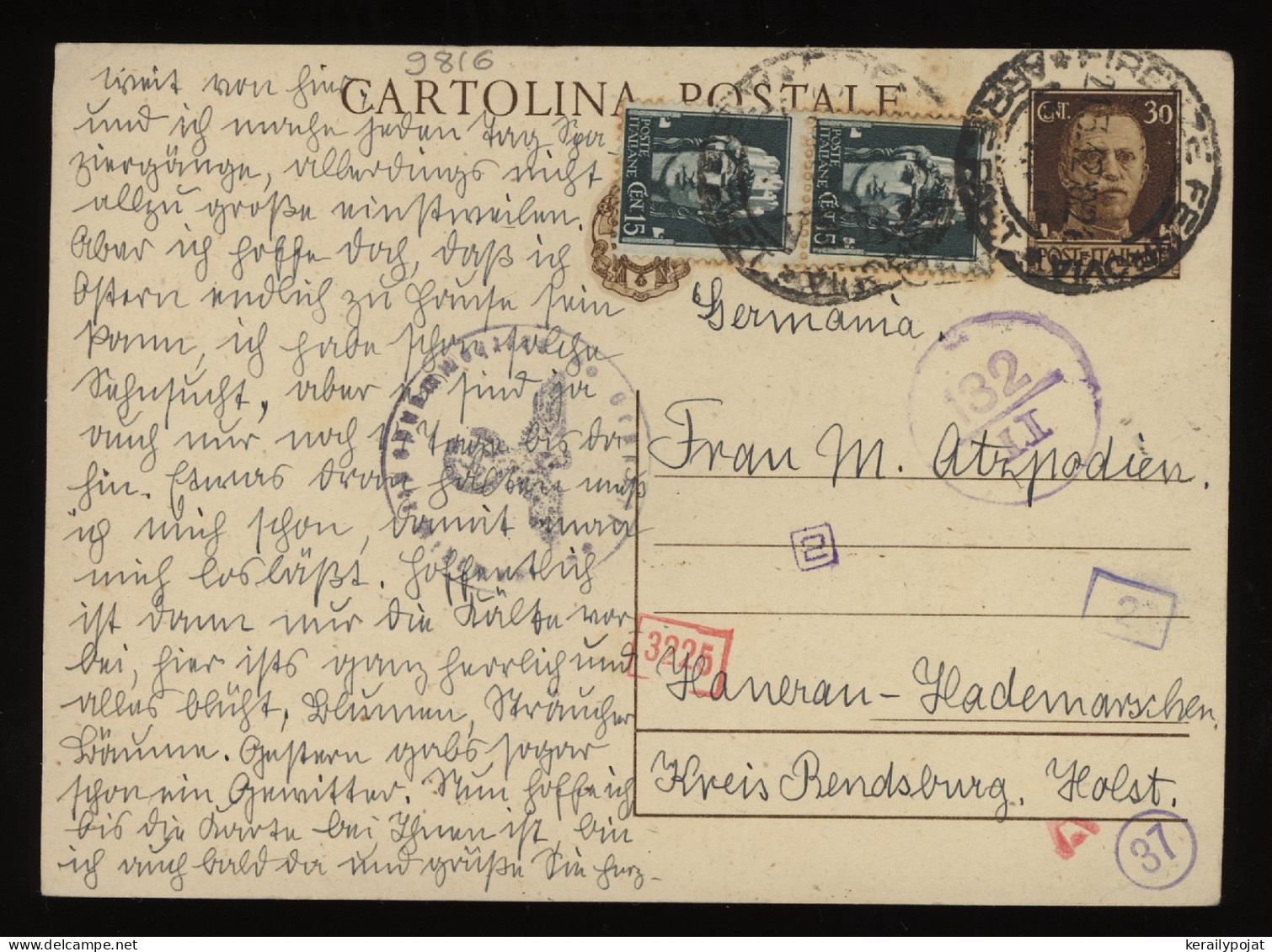Italy 1942 Firenze Censored Stationery Card__(9816) - Entero Postal