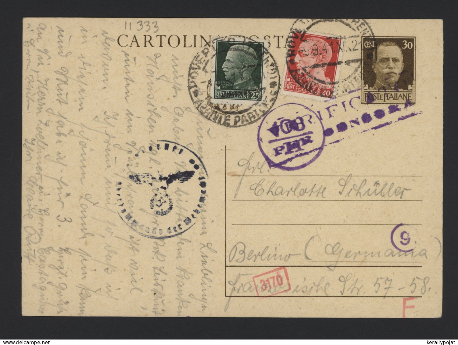 Italy 1942 Censored Stationery Card To Germany__(11333) - Entero Postal