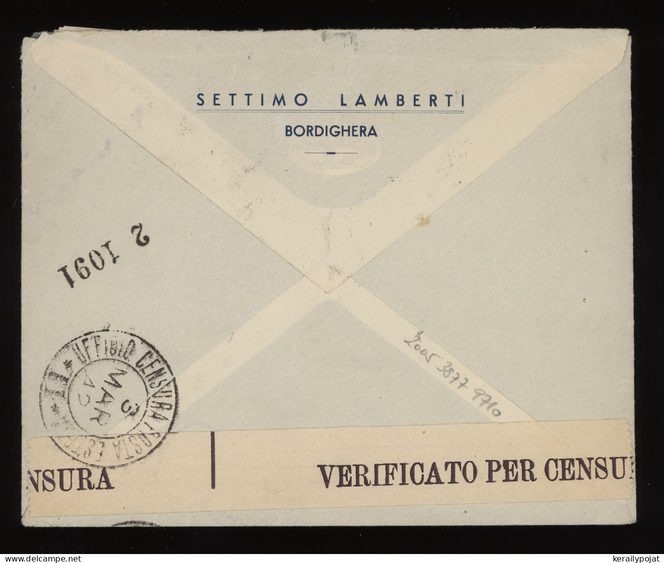 Italy 1942 Bordighera Censored Cover To Sweden__(11303) - Storia Postale