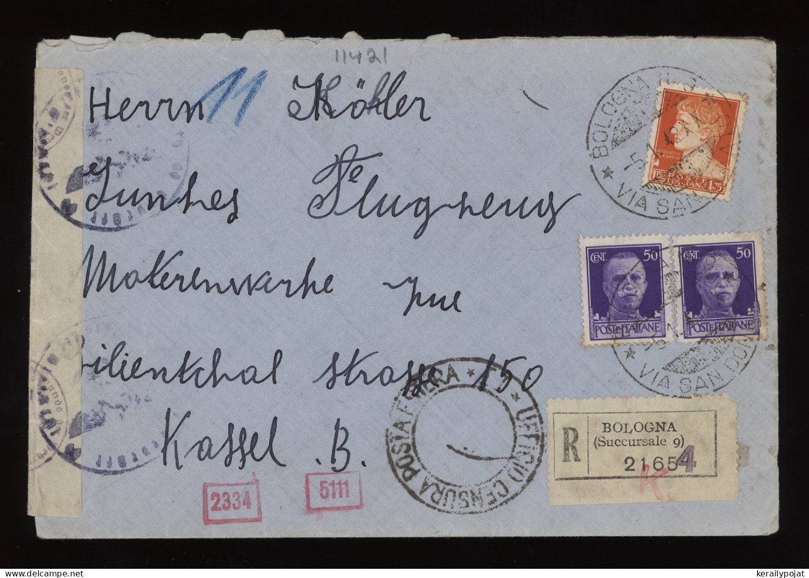 Italy 1942 Bologna Censored Registered Cover To Kassel__(11421) - Storia Postale